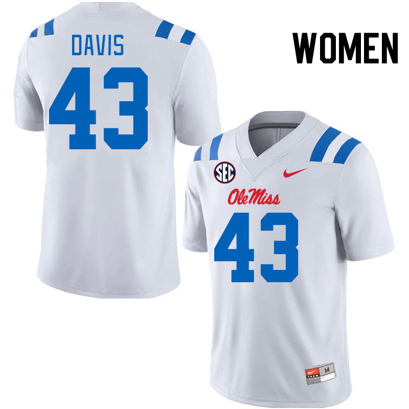 Women #43 Dylan Davis Ole Miss Rebels 2024 New Uniforms College Football Jerseys Stitched-White